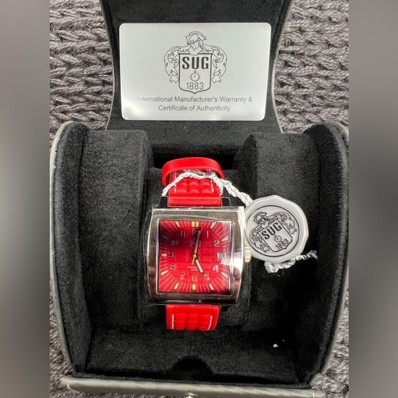 SUG Other - T006. SUG Red Automatic Mens Watch, Leather Strap. Pristine Condition